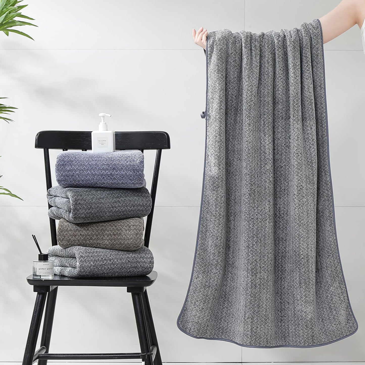Ultra Soft Bath Towel Set,12 Piece (4 Bath Towels,4 Hand Towels,4 Washcloths) Family Bathroom Towels Set with Hanging Loop,Quick Dry Extra Absorbent Shower Towel for Bathroom,Hotel,Spa-Dark Gray