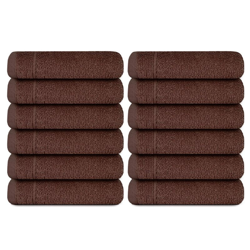 Tens Towels Pack of 12 Washcloths, 12 x 12 Inches, Lighter Weight, Quick to Dry, Super Soft & Absorbent, Gentle Face Towels, Hotel Quality, Perfect for Bathroom, Gym, Spa (Brown, 12 Pack)