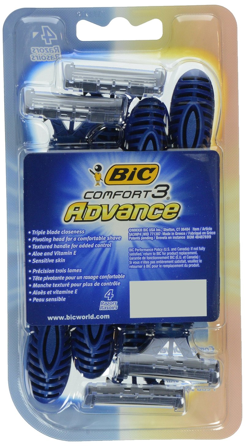 BIC Comfort 3 Advance Disposable Razor for Men, 4 Count