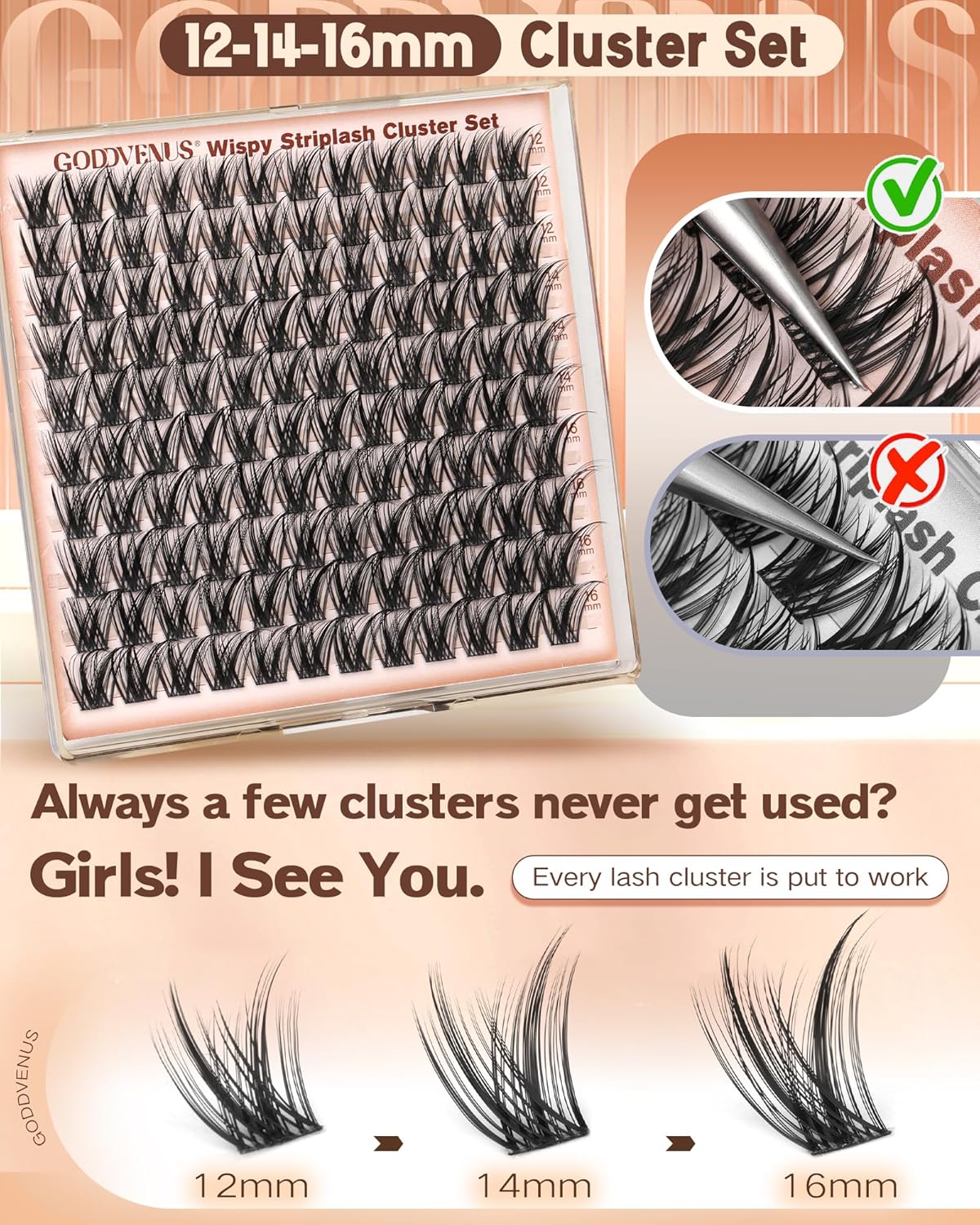 Wispy Lash Clusters - C Curl 12-14-16mm Natural Fluffy Eyelash Extensions | DIY Individual False Lashes