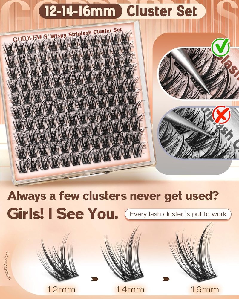 Wispy Lash Clusters - C Curl 12-14-16mm Natural Fluffy Eyelash Extensions | DIY Individual False Lashes
