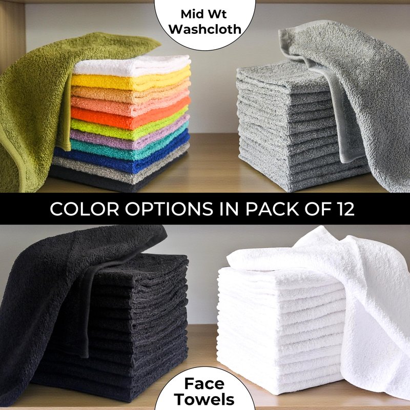 LIVINATI 100% Cotton Wash Cloths for Showering Body and Face - 12"X12" Set of 12 Washcloths Variety Colors Pack - Small Terry Towel Bath Rags for Adults and Kids Bathroom - Soft Absorbent