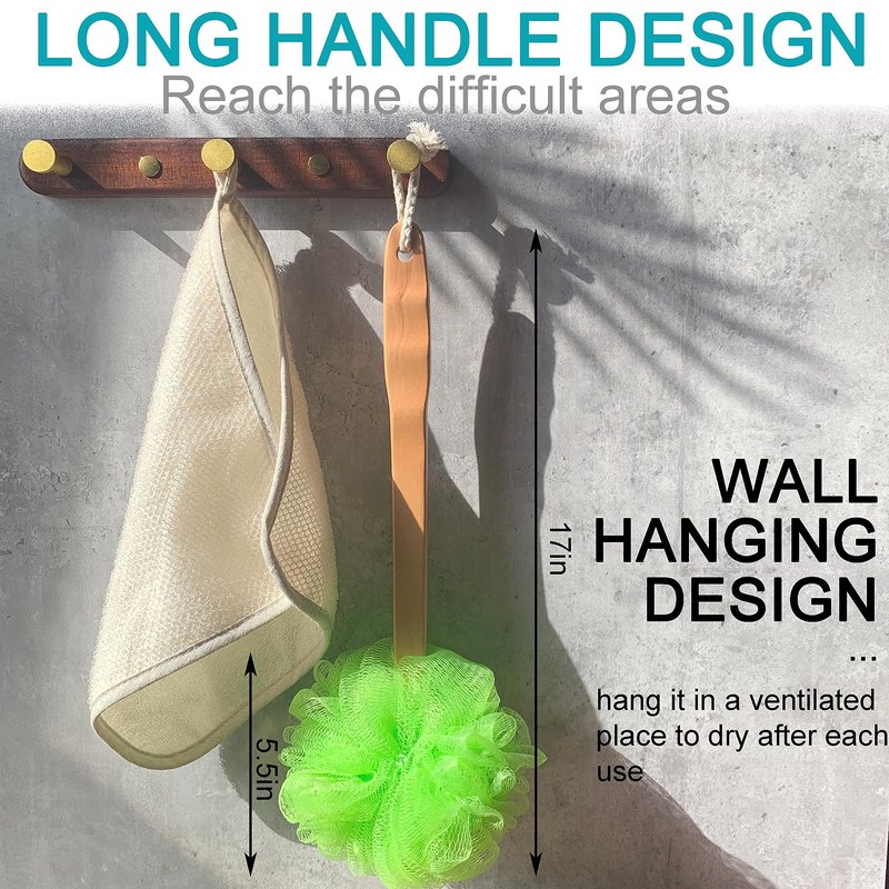 Exfoliating Loofah luffa loofa Bath Back Brush On a Stick - Long Wooden Handle with Radian is Ergonomic for Men and Women - Shower Sponge Body Back Scrubber Pack of 1