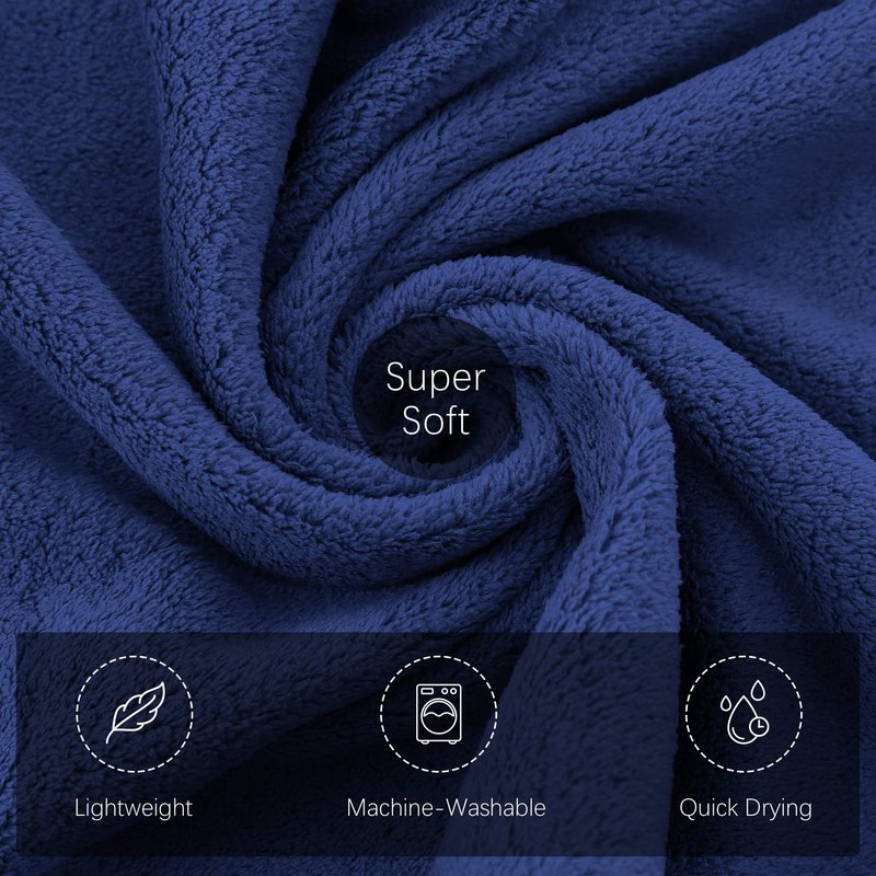TENSTARS Silk Hemming Hand Towels for Bathroom - Quick Drying - Ultra Soft Microfiber Absorbent Towel for Bath Fitness, Gym, Shower, Hotel, and Spa - 16x28 Inch | Set of 6, Navy Blue