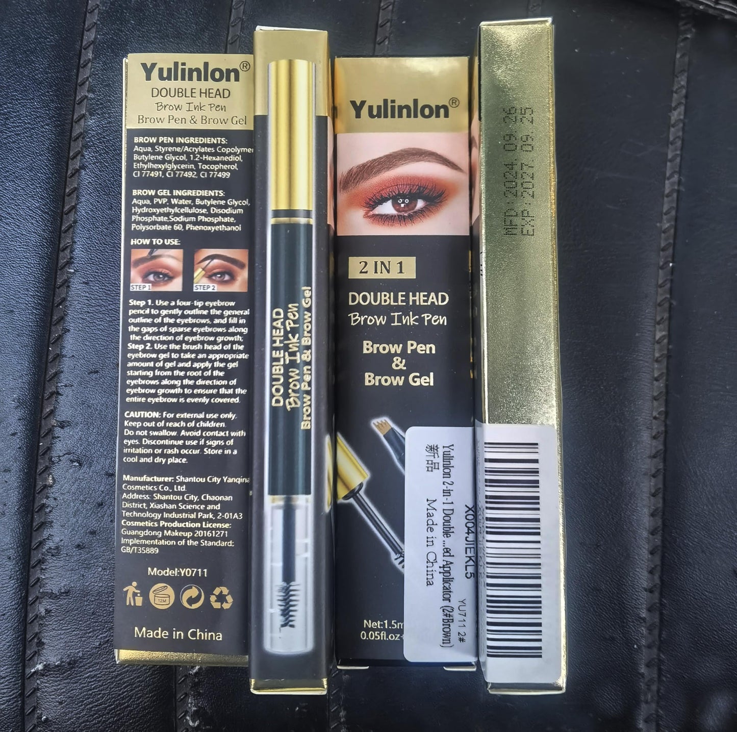 Yulinlon 2-in-1 Double Head Eyebrow Pen and Gel, Waterproof Brow Makeup with Dual-Ended Applicator (3#Dark Brown)
