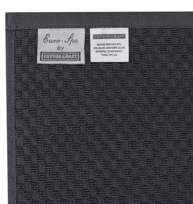 COTTON CRAFT Waffle 6 Piece Towel Set - 100% Cotton - 2 Oversized Luxury Euro Spa Waffle Weave Large Bath Towels, 2 Hand Towels, 2 Washcloth - Absorbent Quick Dry Hotel Bathroom Shower Pool - Charcoal