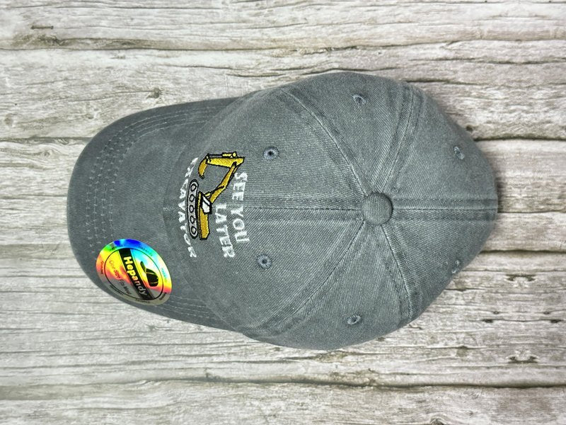 Hepandy See You Later Excavator Hat, Gifts for Boys, Washed Gray Adjustable Baseball Cap for Kids, Child Cotton Snapback Hat