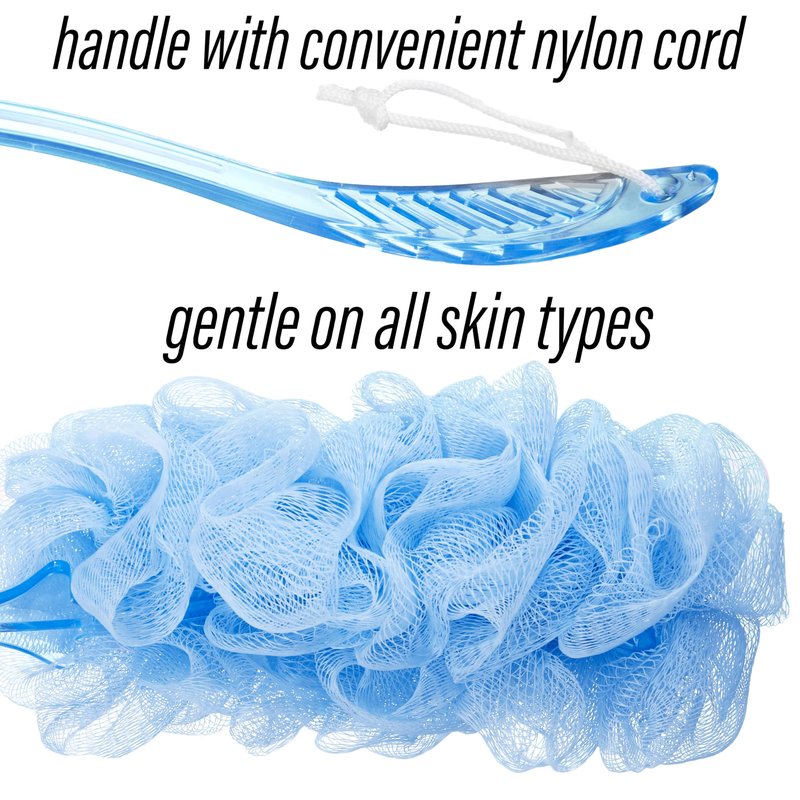 3pc Long Handle Loofah Set – Shower Scrubber Stick with Hanging Loop | Exfoliating Body Scrubber Value Pack | Deep Cleansing Bath Loofah for Smooth Skin – Women & Men – Easy
