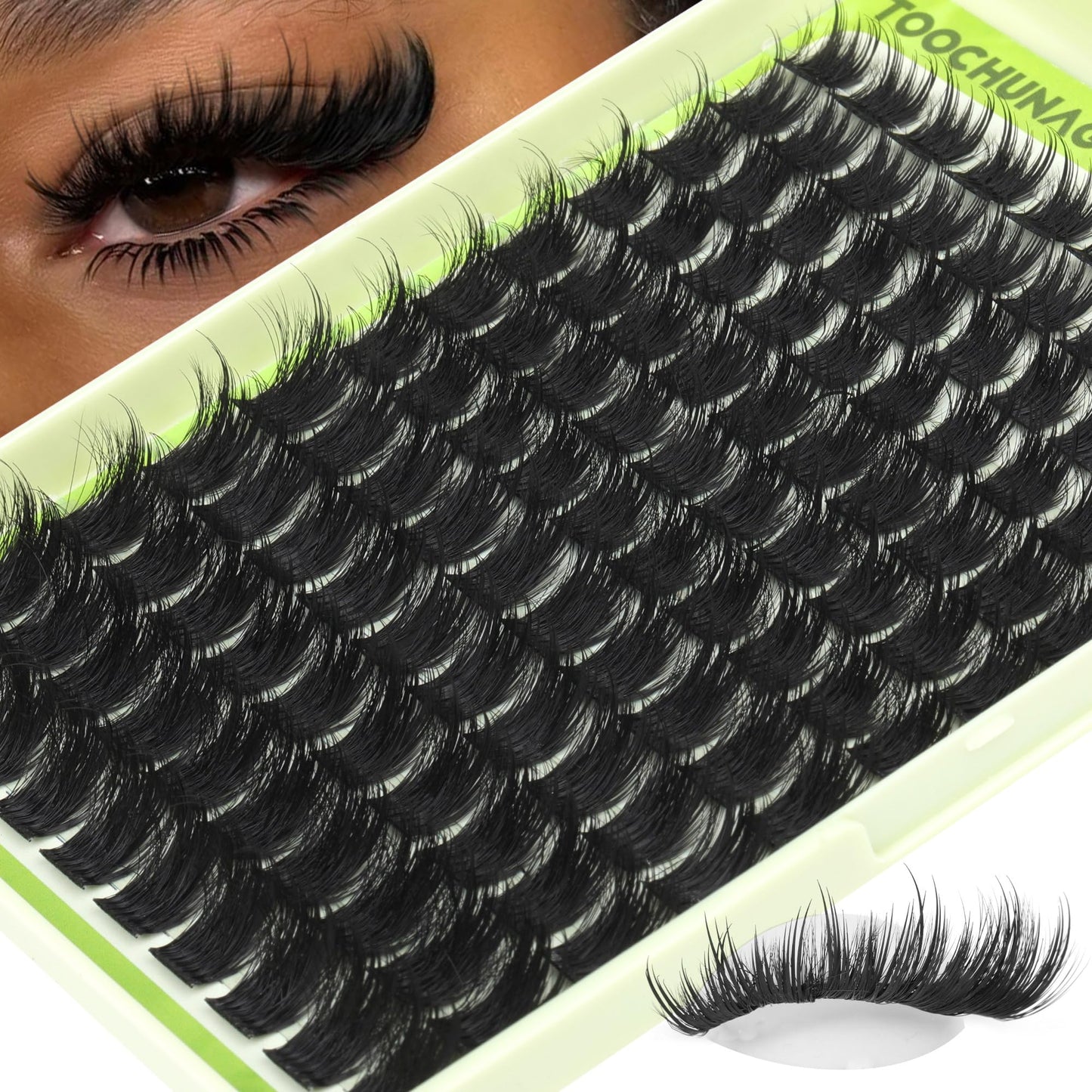 Spiky Lash Clusters 300D Fluffy Eyelash Clusters 12-20mm Volume Cluster Eyelash Extensions D Curly Mink Individual Cluster Lashes with Spikes for DIY Manga Lash Extension by TOOCHUNAG