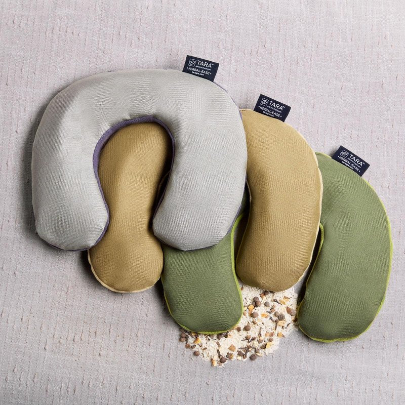 TARA Spa Therapy Herbal-Ease Aromatherapy Pillow Gift Bag Set, Neck + Silk Eye Pillow, Green Olive