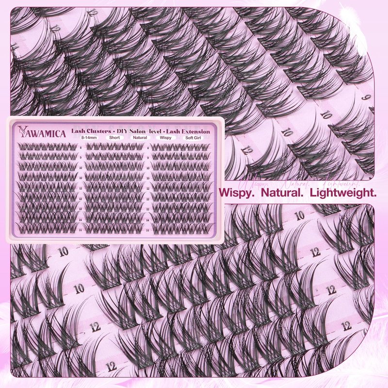 Wispy Lash Clusters Spider Eyelash Clusters 8-14mm CC Curl Cluster Eyelash Extensions 216Pcs Individual Lashes Soft Natural Volume Cluster Lashes Easy DIY Lash At-Home for Beginners by Yawamica