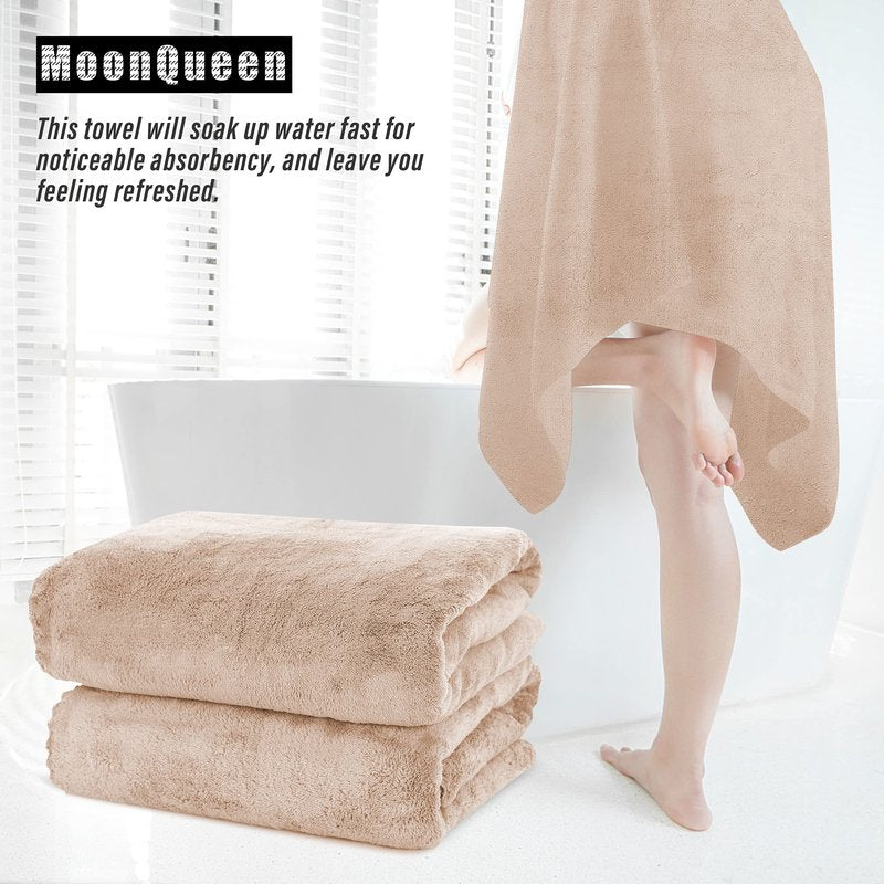 MOONQUEEN 2 Pack Premium Bath Towel Set - Quick Drying - Microfiber Coral Velvet Highly Absorbent Towels - Multipurpose Use as Bath Fitness, Bathroom, Shower, Sports, Yoga Towel (Brown)