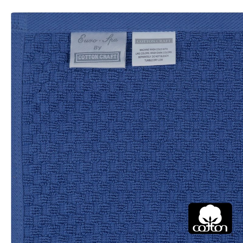 COTTON CRAFT Euro Spa Waffle Wash Cloth - Set of 12 Luxury Pure Ringspun Cotton Waffle Weave Bathroom Face Towel - Everyday Absorbent Hotel Gym Shower Beach Kitchen Travel Dorm - 12x12 inches - Blue