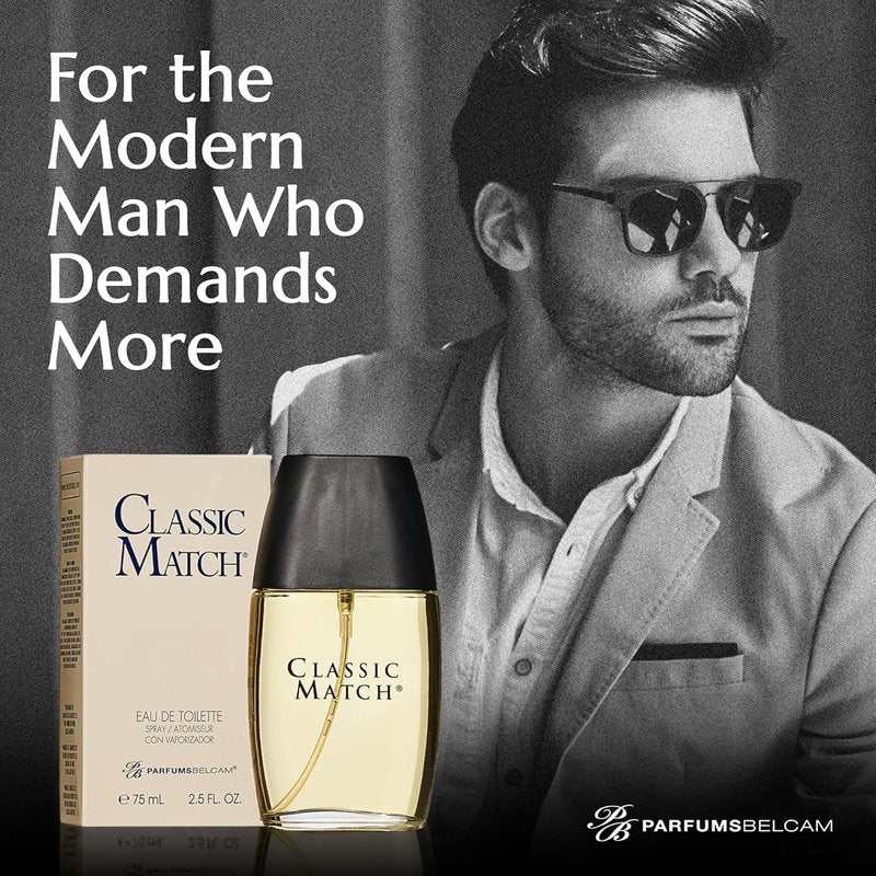 Classic Match Eau de Toilette Spray for Men - Warm Oriental Scent with Bergamot, Nutmeg & Musk | 2.5 Fl Oz