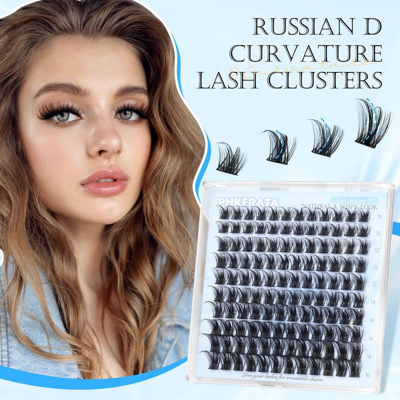 PHKERATA Wispy Eyelash Clusters Natural Lash Clusters 120 pcs Cluster Eyelash Extensions Wispy D Curvature Individual Lashes Reusable DIY Lash Extension Thin Lash Band