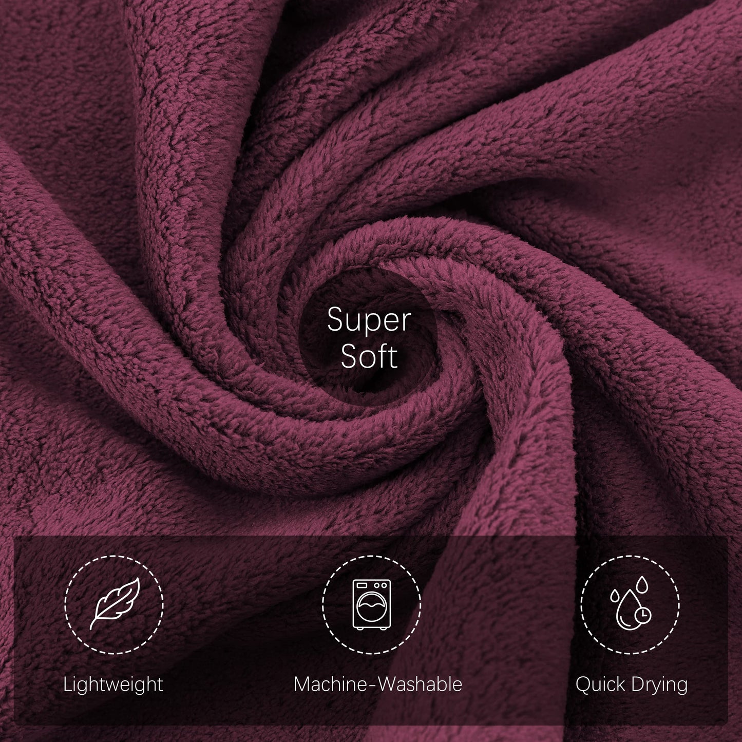 TENSTARS Microfiber Coral Velvet Luxury Silk Hemming Towel Set - Light Thin Quick Drying - 2 Bath Towels, 2 Hand Towels, 2 Washcloths - Burgundy 6 Pieces