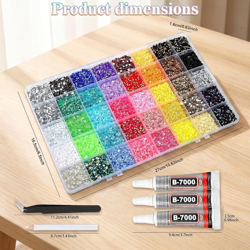 36000 Pcs Resin Rhinestones for Bedazzling Kit, 40 Colors 3mm Flatback Rhinestones with 3 Pcs B7000 Jewelry Glue & Tools, Bedazzler Kit for DIY Crafts Nail Art Makeup Clothing