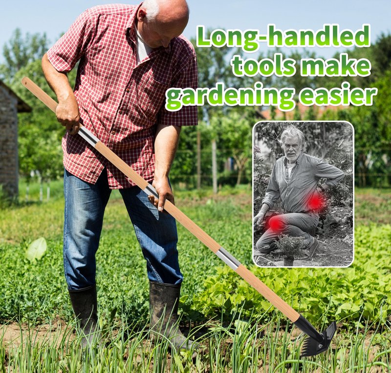 Weed Puller Tool with Long Bamboo Handle, 2 in 1 Garden Hoe&Manual Weed Remover, Weed Rake&Grabber, Gardenia Heavy Duty Uprooting Tool for Yard, Lawn and Garden, 65Inch 
