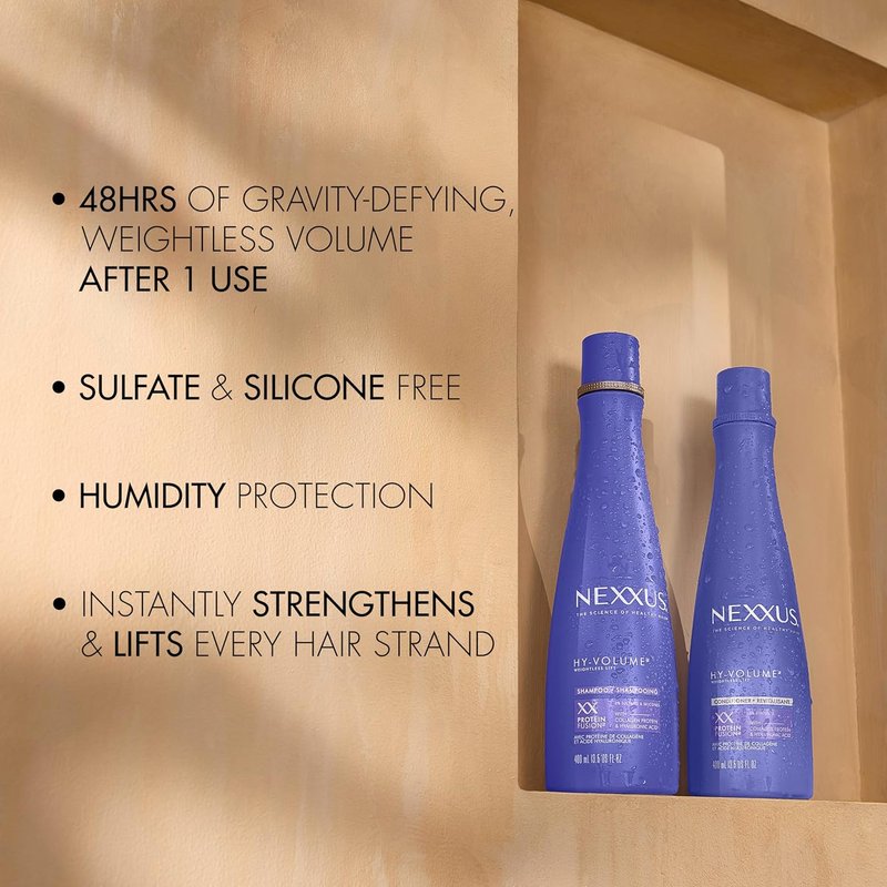 Nexxus Hy-Volume Weightless Lift Shampoo For Flat & Limp Hair Protein Fusion with Collagen Protein & Hyaluronic Acid for 48 Hours of Volume 13.5 Fl Oz