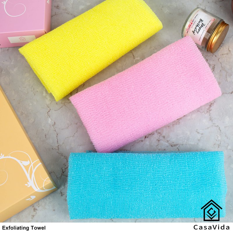 CASAVIDA Exfoliating Washcloth Back Scrubber for Shower Exfoliating Body Scrubber Japanese Beauty Washcloth African Net Sponge Bath Korean Loofah Towel Wash Cloth Shower Scrub Towel 3 Pack (Blue x 3)