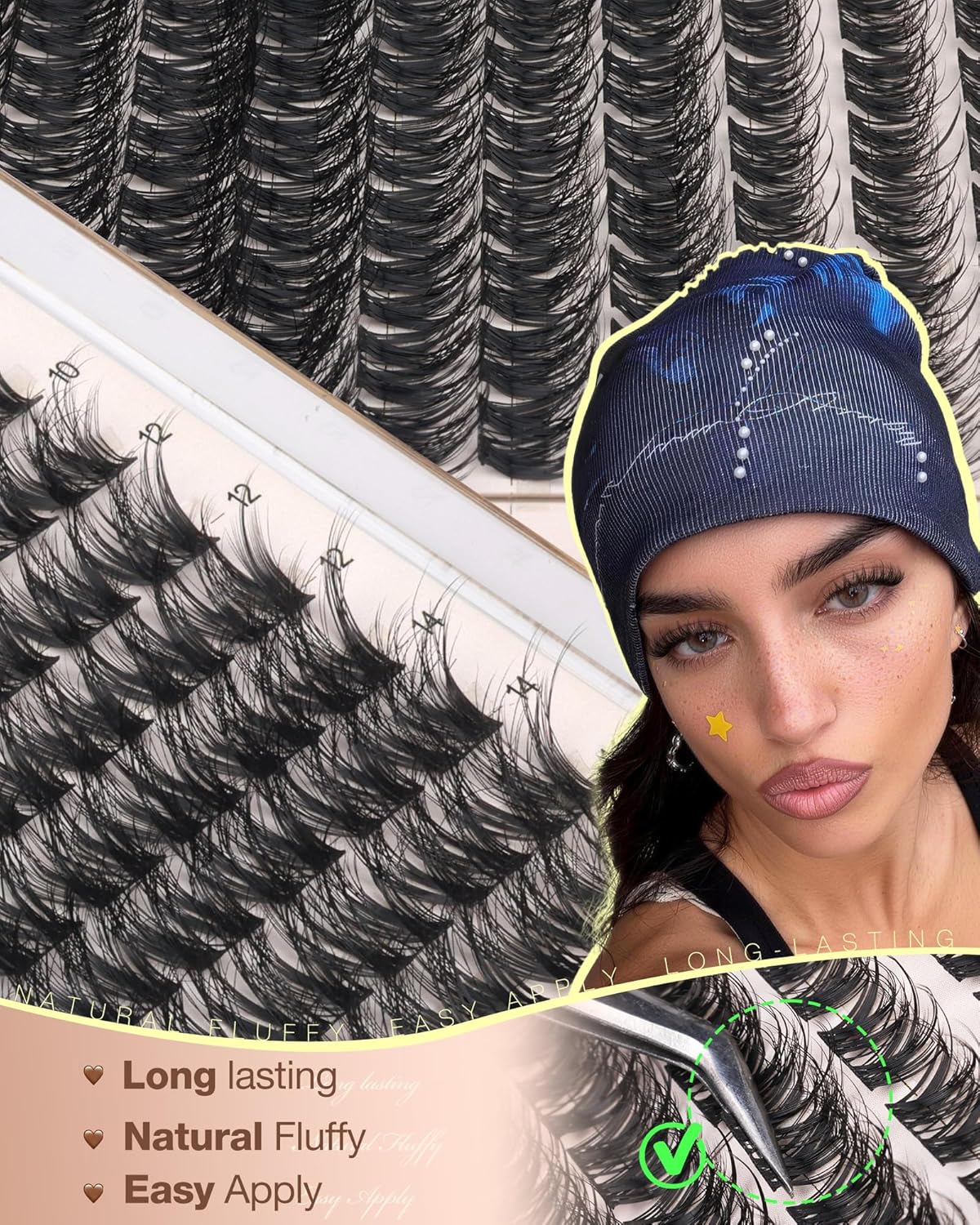 Wispy Lash Clusters Kit - Natural Fluffy Eyelash Extensions | D Curl, 10mm, 12mm, 14mm