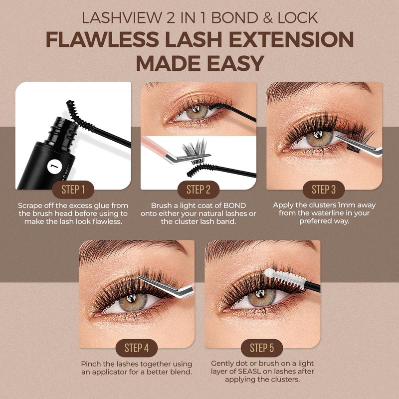 LASHVIEW Lash Bond and Seal Cluster Lash Glue for Sensitive Eyes, Super Strong Hold 7Day+ DIY Lash Extension Glue, Waterproof, Latex Free