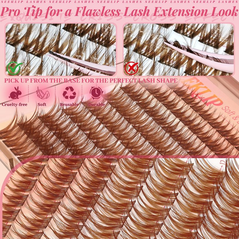 Brown Lashes Clusters Wispy Eyelash Clusters Natural Cluster Eylash Extensions Fluffy Eye Lash Clusters 8-16mm Cluster Eyelashes Soft Lightweight Individual Lashes with Thin Band (Drifter Brown)
