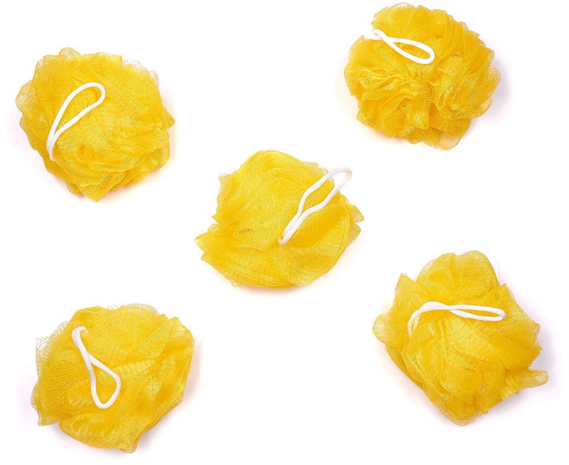 BRUBAKER Cosmetics - Premium Bath & Shower Sponge - Exfoliating Body Pouf - with String for Hanging - 5 Pack - Yellow