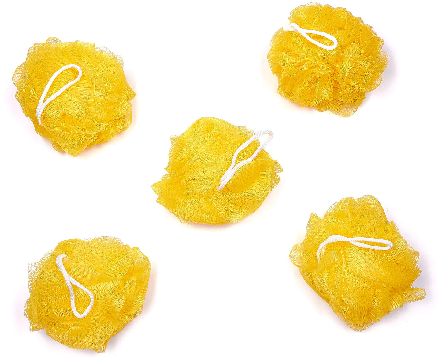 BRUBAKER Cosmetics - Premium Bath & Shower Sponge - Exfoliating Body Pouf - with String for Hanging - 5 Pack - Yellow