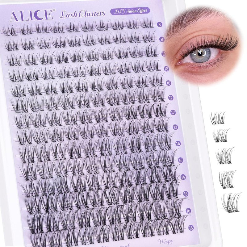 Natural D Curl Eyelash Extensions - Wispy Lash Clusters with Invisible Band | Waterproof 8-16mm DIY Individual Lashes