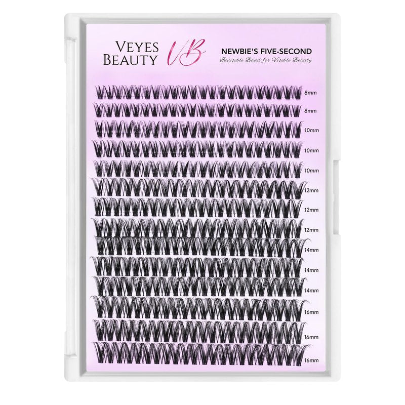 VEYESBEAUTY Lash Clusters Individual Eyelash Extensions Thin & Invisible Band DIY False Eyelashes for Self-application Newbie's Five-Second Series Wispy Lash Tray, Ribbon 8-16mm Mixed Length