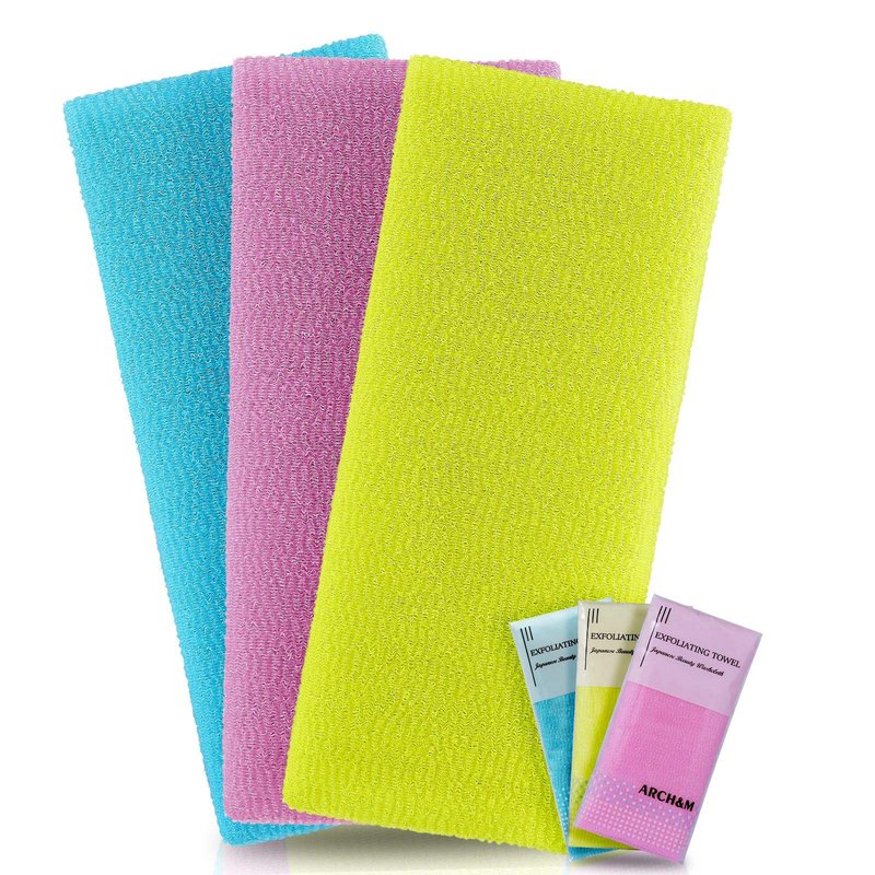 ARCH&M 12-Pack Premium Nylon Exfoliating Towel - 35-Inch Quick-Dry, Hygienic Japanese Washcloth for Body & Back - Durable, Machine Washable, Long-Lasting