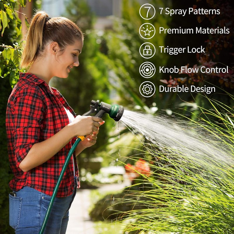 Garden Hose Nozzle - 7 Adjustable Watering Patterns | ABS Slip-Resistant for Plants, Lawn, Cars & Pets