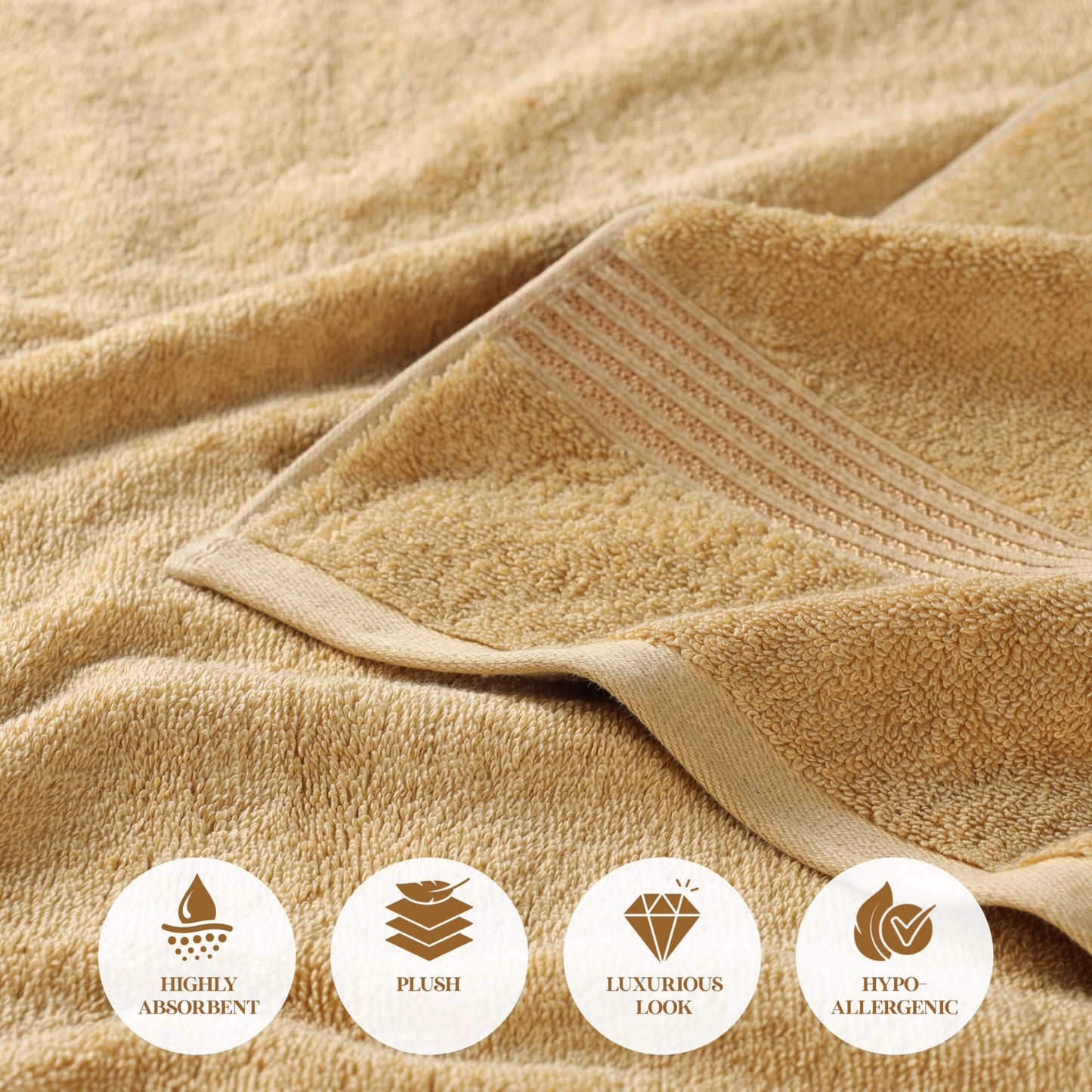 Superior Egyptian Cotton 10-Piece Face Towel Set , Small Towels For Facial, Spa, Quick Dry, Absorbent Towels, Bathroom Accessories, Guest Bath, Home Essentials, Washcloth, Airbnb, Gold