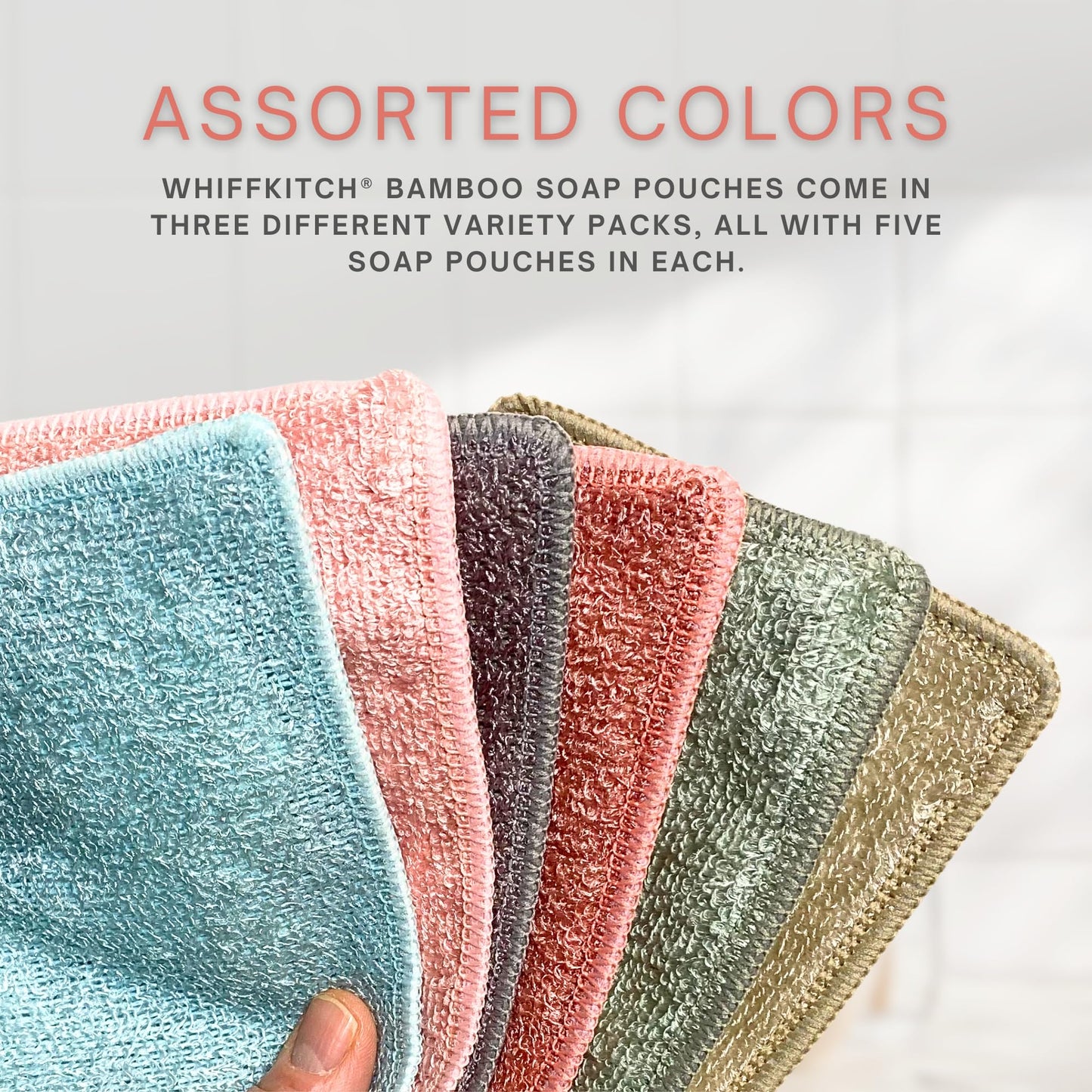Whiffkitch Soap Pouch 5-Pack – Versatile Mesh Scrubber Wash Bag for Shower & Bath, Bamboo Fiber Bar Soap Holder & Travel Bag, Durable Scrubber Pouch for Rich Lather, Solid - 4x5 inches