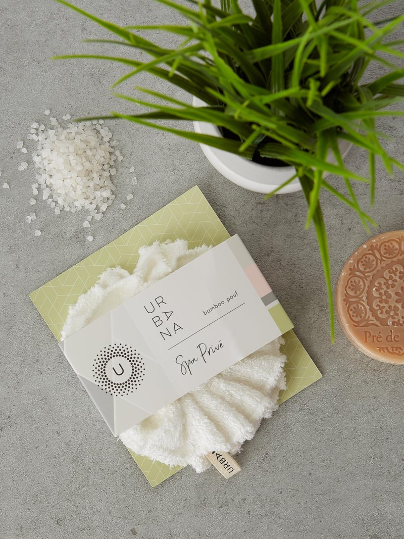 Urbana Spa Prive Bamboo Pouf, Natural & Reusable Creates Rich Lather Gentle Exfoliation