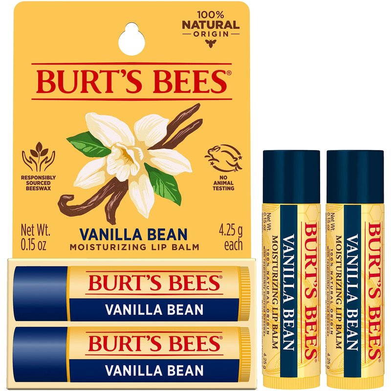 Burt's Bees Vanilla Bean Moisturizing Lip Balm, 100% Natural Origin, Mother's Day Gift, 2 Tubes, 0.15 oz