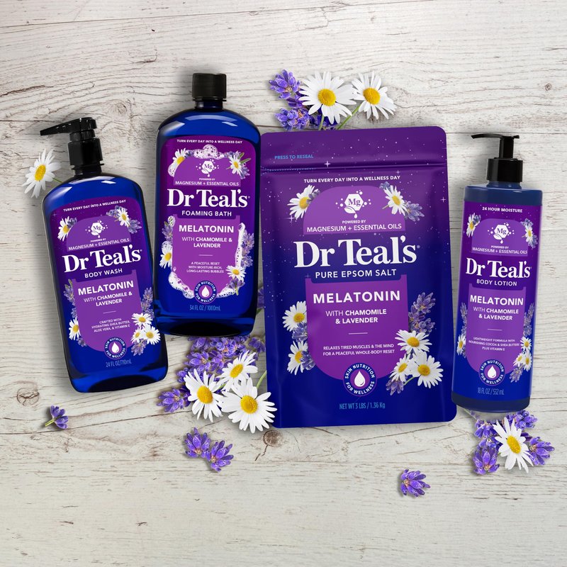 Dr Teal's Pure Epsom Salt, Melatonin Sleep Soak with Essential Oil Blend, 3 lb (Pack of 4)
