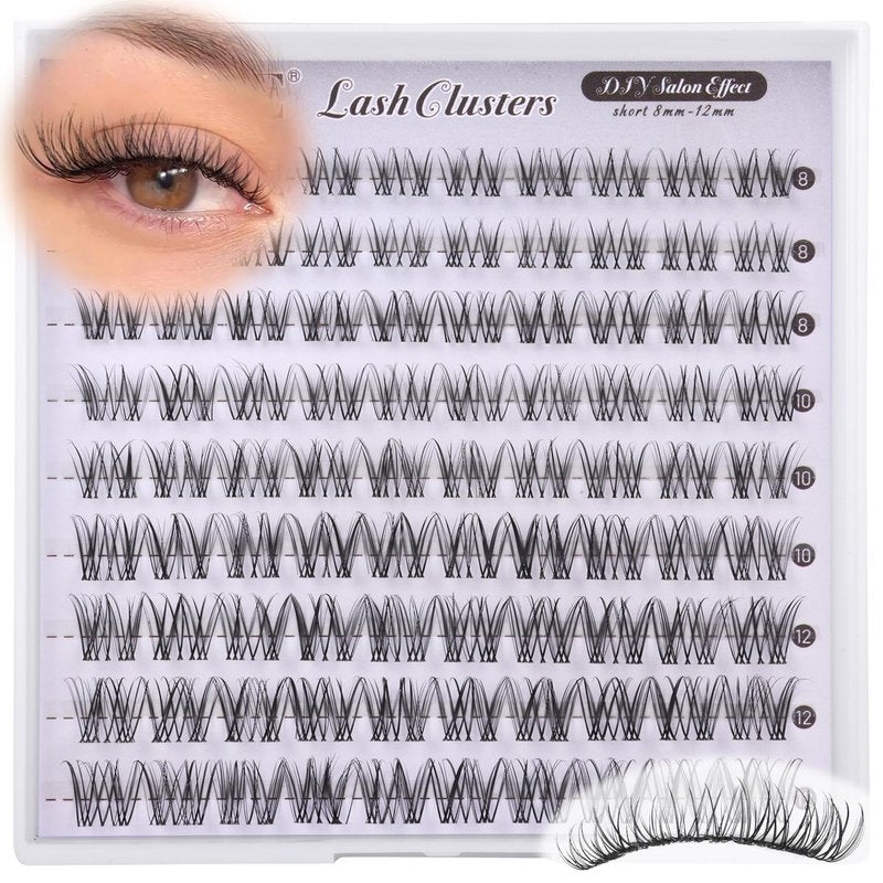 ALICE Natural Short Lash Clusters Invisible Band Wispy Eyelash Clusters 8-12mm Cluster Eyelash Extensions Lash Extensions DIY Individual Lashes