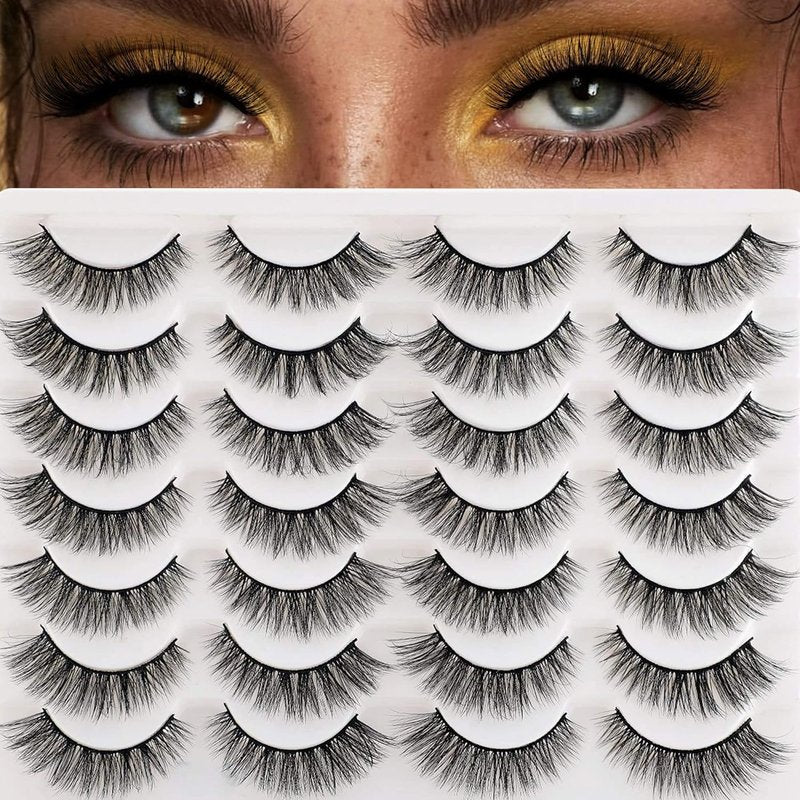 False Eyelashes Cat Eyes | Wispy Natural Faux Mink Lashes - 14 Pairs Multipack