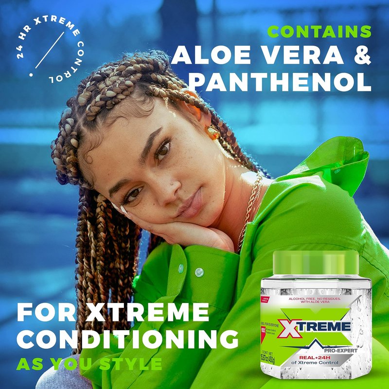 Xtreme Pro-Expert Clear Styling Hair Gel. Alcohol Free, 24-Hours Xtreme Control With Aloe Vera,15.87 Oz jar (Pack of 2)
