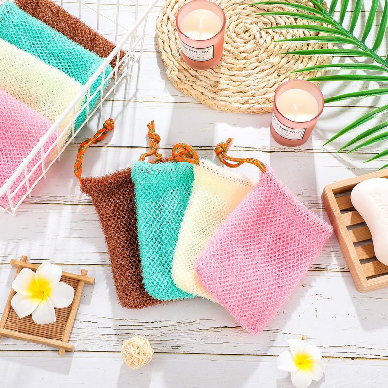 8 Pieces Bar Soap Pouch Mesh Soap Saver Pouch Holder Exfoliating Net Loofah Bags for Shower Mesh Bubble Foam Net Bath Pocket for Women Men Girls (Lake Green, Pink, Beige, Brown)