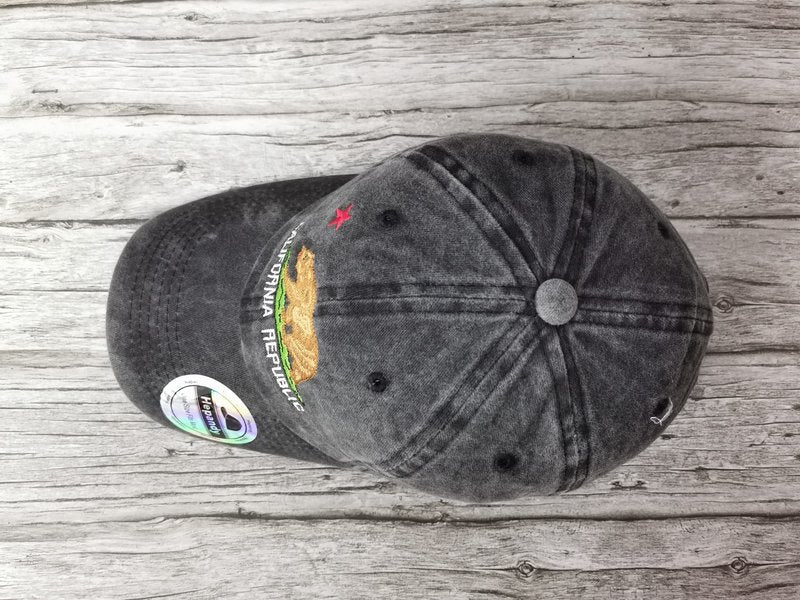 Hepandy California Republic Embroidered Bear Baseball Hat for Women Men Kids, Washed Black Snapback Embroidery Trucker Dad Hat Unisex
