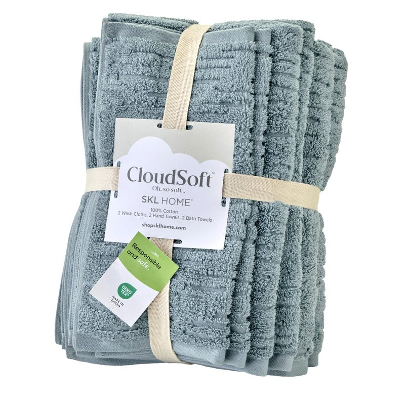 SKL Home CloudSoft 100% Cotton Luxury 6-Piece Towel Set, 600 GSM, Ultra Plush & Absorbent - 2 Bath Towels, 2 Hand Towels, 2 Washcloths, Teal
