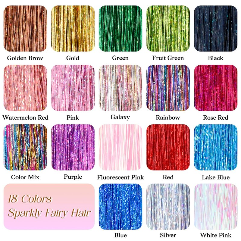 Hair Tinsel Kit - 16 Colors Heat Resistant Glitter Extensions for Girls | 48 Inches Long