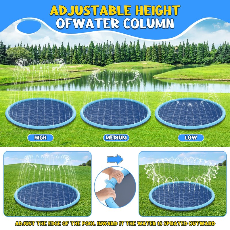 Non-Slip Splash Pad for Kids and Dog, 80" Extra Large Baby Play Mat, Dog Pool Toys, Thicken Sprinkler Pool Summer Outdoor Water Toys for Ages 3-12 Boys Girls, Parent-Kids &Games Fun Backyard (Blue)