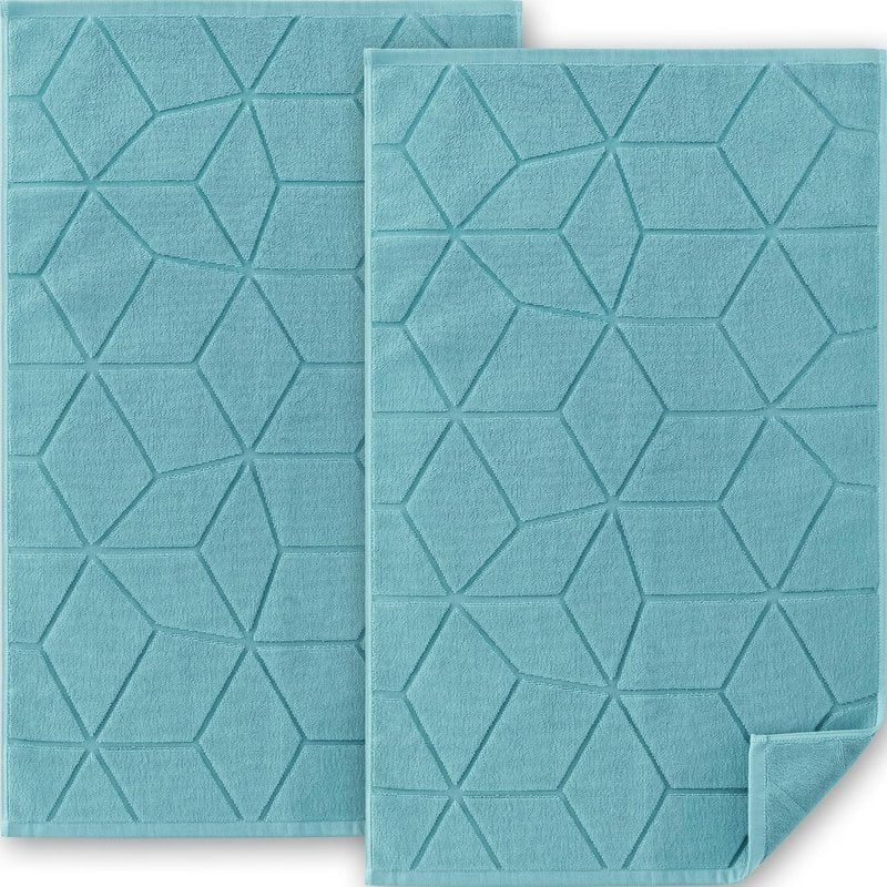 VOOVA & MOVAS Aqua Bath Mat Towels 2Pack- 100% Cotton-Thick 1100GSM - Towel Bathmat for Bathroom Floor, 19"x30", Soft | Absorb | Washable, Teal Terry Cloth Mats for Bathroom