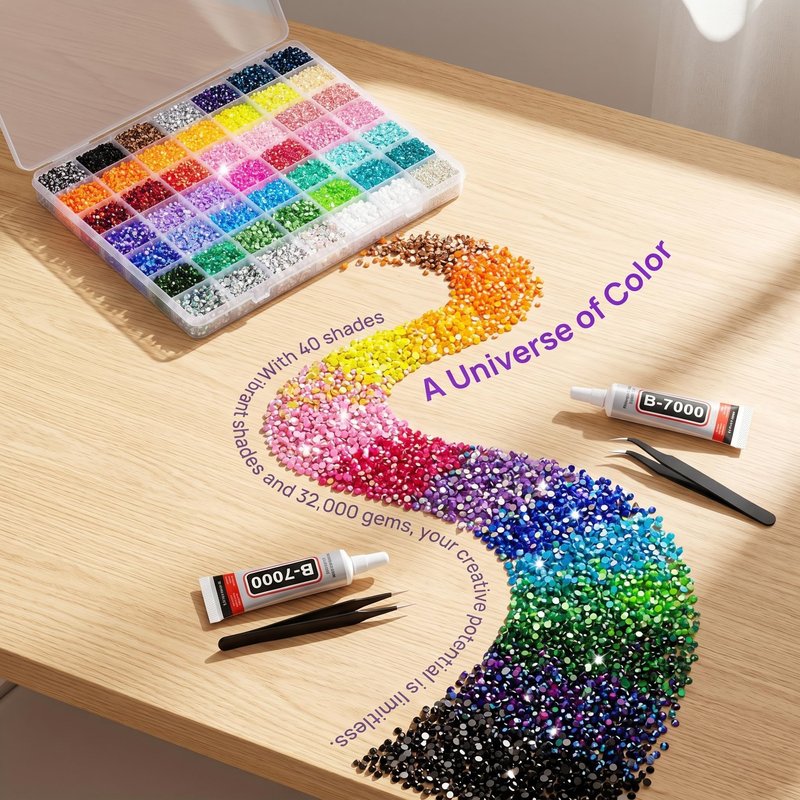 Bedazzler Kit with Rhinestones, Colorful DIY Resin Rhinestone Kit for Bedazzling, Resin Jelly Rhinestones for Bedazzling Kit for Diamond Art Bedazzled Nail Art Crafting Makeup (32000)