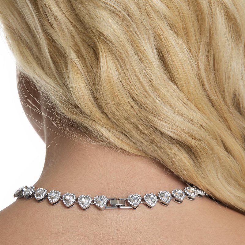 fasone Rhinestone hearts necklace, Iced Out Hearts Jewelry,Silver tennis necklace for women,Hearts tennis necklaces