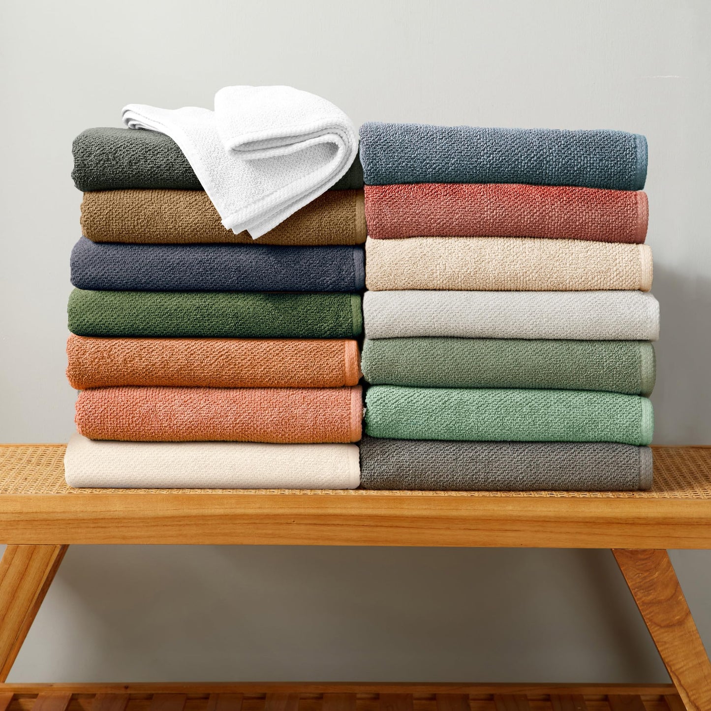 Great Bay Home 100% Cotton 12-Pack 13x13 Wash Cloth - Absorbent, Quick-Drying, Durable Face Towels for Bathroom Decor - Low-Twist, Two-Ply Fibers (Taupe)
